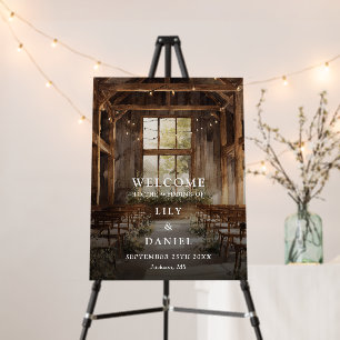 Rustic Barn String Lights Wedding Welcome Sign