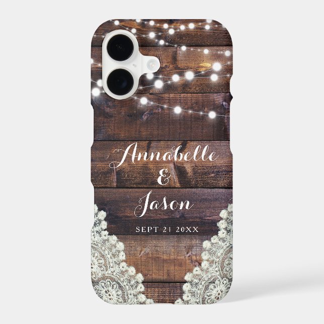 Rustic Barn String Lights Wood Lace Wedding Phone Iphone Case (Back)
