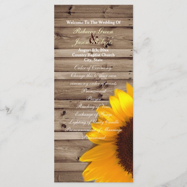 rustic barn sunflower country wedding programs (Front)