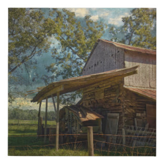 Rustic Barn Surrounded by fields under a Blue Sky. Faux Canvas Print