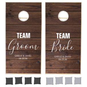 Rustic Barn Team Groom Team Bride Cornhole Set