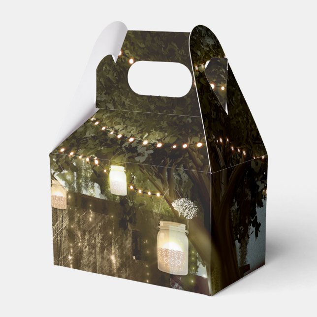 Rustic Barn & Tree Lights Wedding Favor Boxes (Front Side)