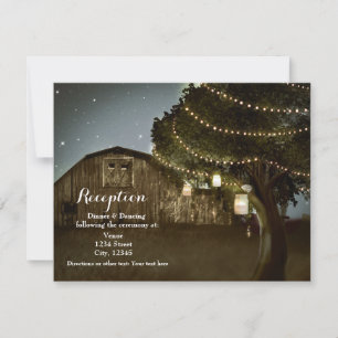 Rustic Barn & Tree Lights Wedding Reception Card