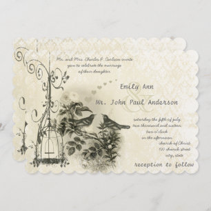 Rustic Barn Vintage Birdcage Love Birds Invitation