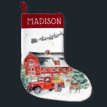 Rustic Barn Vintage Red Farmhouse Truck Monogram Small Christmas Stocking<br><div class="desc">Farmhouse Christmas is a trendy styled collection of designs perfect for all sorts of Christmas events. Add some country charm to your holiday season with these rustic, cozy designs. Whether you grew up at the end of a gravel road or have simply fallen in love with the laid-back charms of...</div>