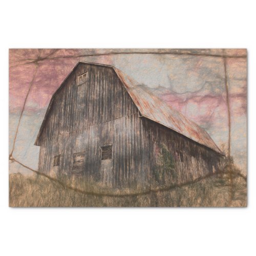 Rustic  Barn Vintage Texture Red Sky Tissue Paper