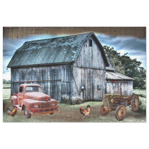 Rustic Barn Vintage Tractor Truck Farm Tissue Paper