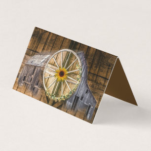 Rustic Barn Wagon Wheel Sunflower Business Card