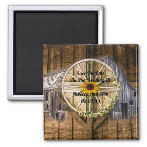 Rustic Barn Wagon Wheel Sunflower Magnet
