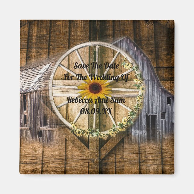Rustic Barn Wagon Wheel Sunflower Magnet (Front)