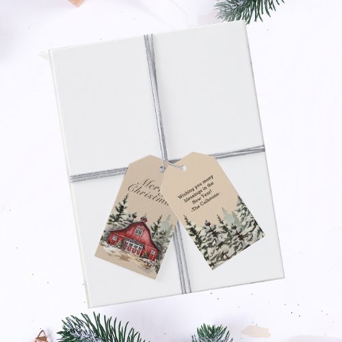 Rustic Barn Watercolor Country Christmas Gift Tags