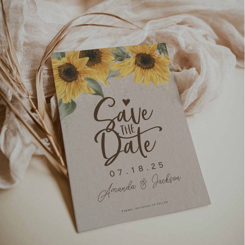 Rustic barn watercolor sunflower wedding save the date