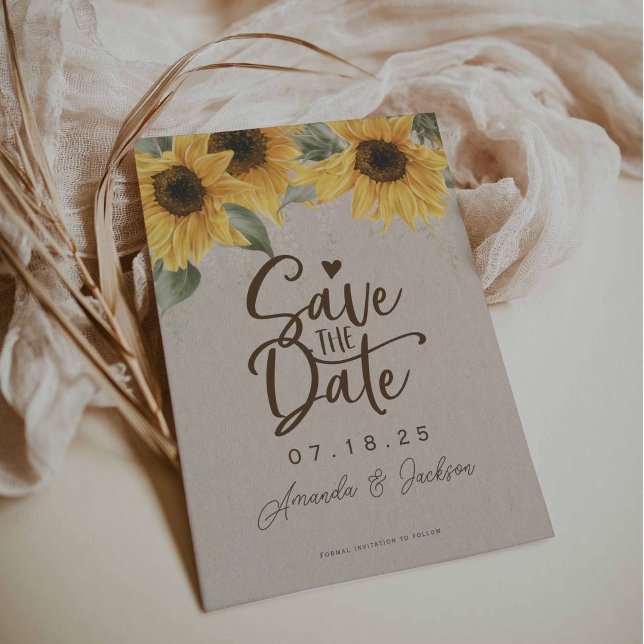 Rustic barn watercolor sunflower wedding save the date (Rustic sunflower save-the-date cards)