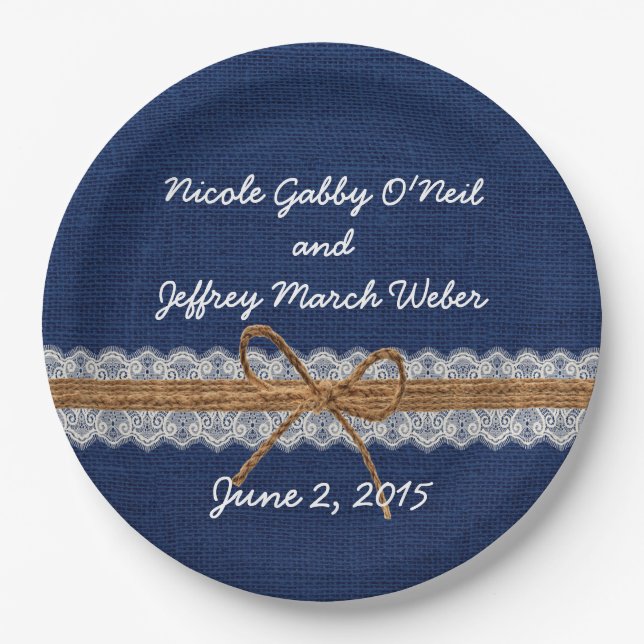 Rustic Barn Wedding Burlap Fall Wedding Paper Plates (Front)