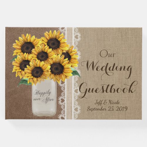 Rustic Barn Wedding Burlap Mason Jar Sunflowers Guest Book