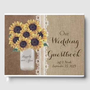 Rustic Barn Wedding Burlap Mason Jar Sunflowers Guest Book