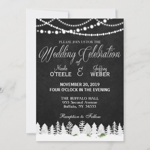 Rustic Barn Wedding Chalkboard Winter Christmas Invitation