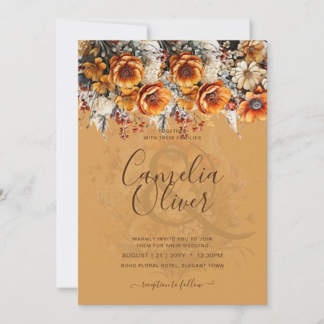Rustic Barn Wedding | Fall Autumn Burnt Orange Invitation (Front)