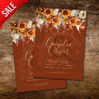 Rustic Barn Wedding | Fall Autumn Burnt Orange Invitation