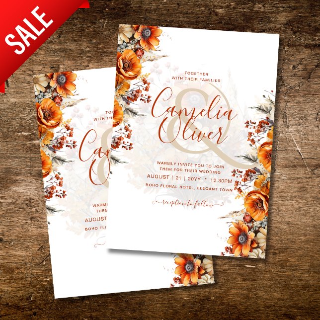 Rustic Barn Wedding | Fall Autumn Burnt Orange Invitation (Creator Uploaded)