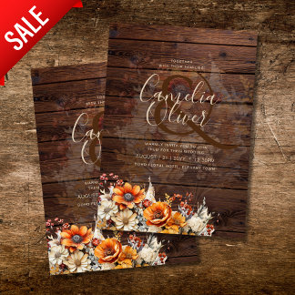 Rustic Barn Wedding | Fall Autumn Burnt Orange Invitation