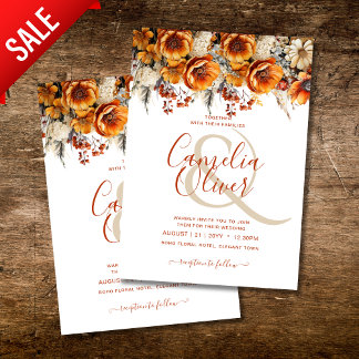 Rustic Barn Wedding | Fall Autumn Burnt Orange Invitation