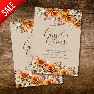 Rustic Barn Wedding | Fall Autumn Burnt Orange Invitation