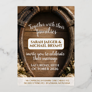 Rustic Barn Wedding Horseshoe Floral Invitation Foil Invitation