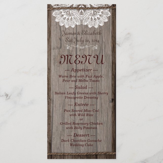 Rustic Barn Wedding Menu (Front)