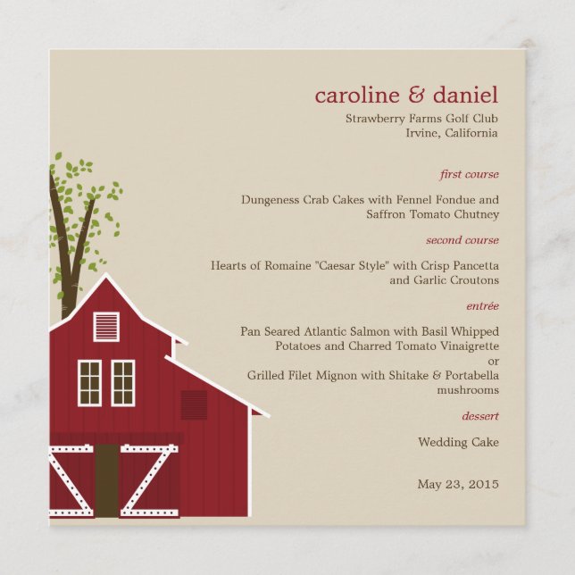 Rustic Barn Wedding Menu Card (Front)