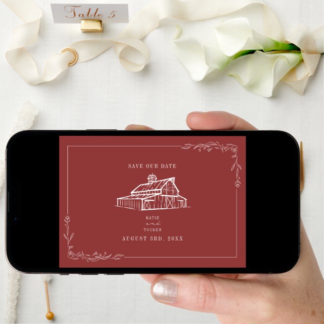 Rustic Barn Wedding Muted Red Save The Date (Front Digital)