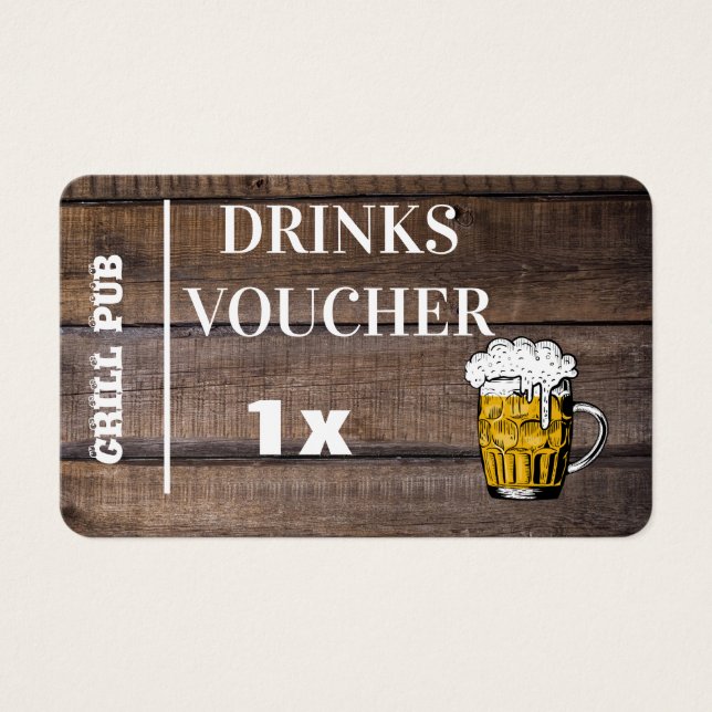 Rustic Barn Wedding Party Free Drinks Voucher Card (Front)