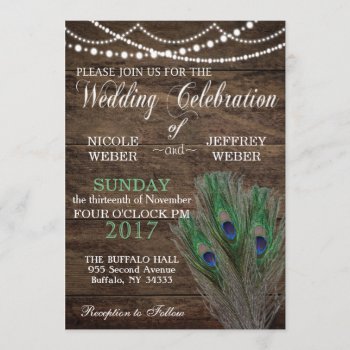 Rustic Barn Wedding Peacock Blue Boho Invitation by My_Wedding_Bliss at Zazzle