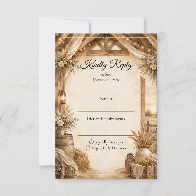 Rustic Barn Wedding RSVP Card (Front)