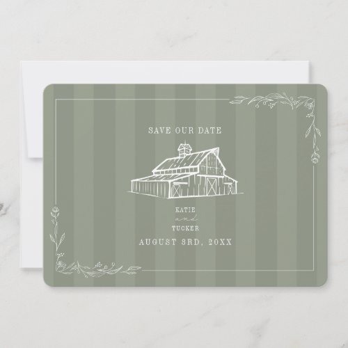 Rustic Barn Wedding Sage Green Stripe Save The Date