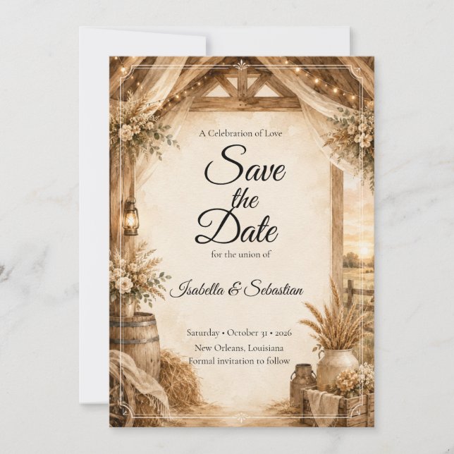 Rustic Barn Wedding Save The Date (Front)