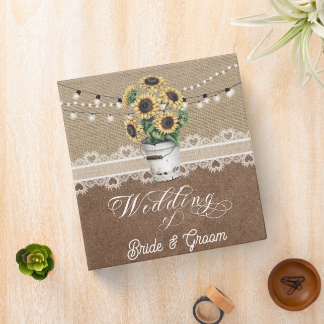 Rustic Barn Wedding Sunflower Mason Jar Album 3 Ring Binder (In Situ)