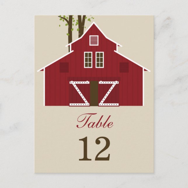 Rustic Barn Wedding Table Number Card (Front)