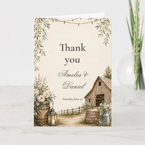 Rustic Barn Wedding Thank You Card