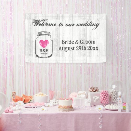 Rustic barn wedding white wood background welcome banner