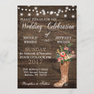 Rustic Barn Wedding Wood Cowboy Boots Invitation
