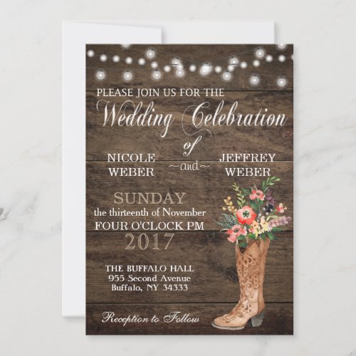 Rustic Barn Wedding Wood Cowboy Boots Invitation