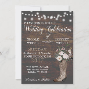 Rustic Barn Wedding Wood Cowboy Boots Invitation