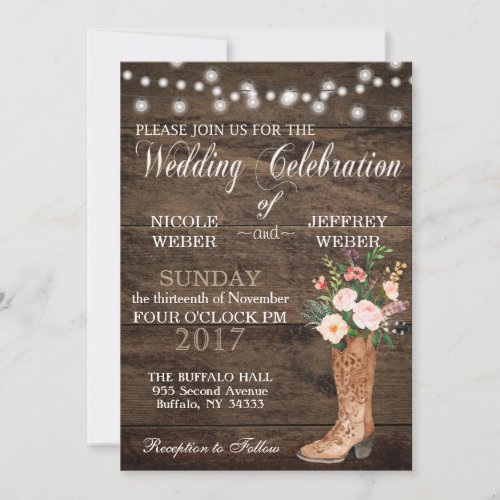 Rustic Barn Wedding Wood Cowboy Boots Invitation