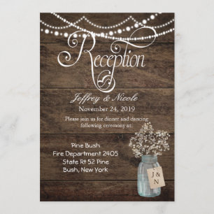 Rustic Barn Wedding Wood Mason Jar Babys Breath Invitation