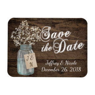 Rustic Barn Wedding Wood Mason Jar Babys Breath Magnet