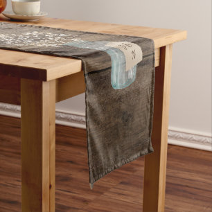 Rustic Barn Wedding Wood Mason Jar Babys Breath Short Table Runner