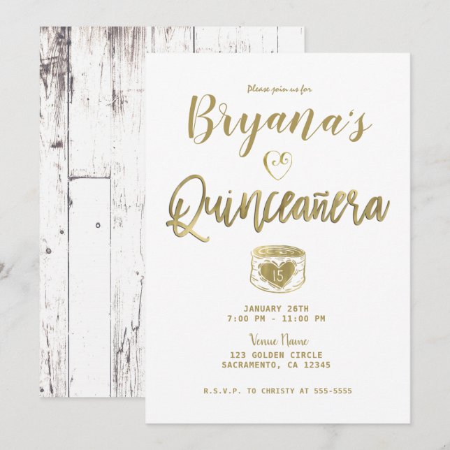 Rustic Barn  White Wood Gold 15 Quinceañera    Invitation (Front/Back)
