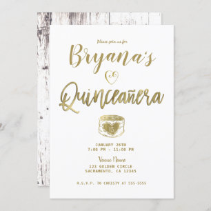 Rustic Barn White Wood Gold 15 Quinceañera Invitation