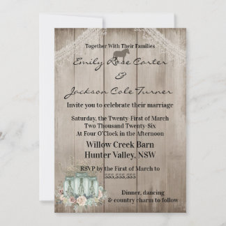 Rustic Barn & Wildflowers Country Wedding  Invitation